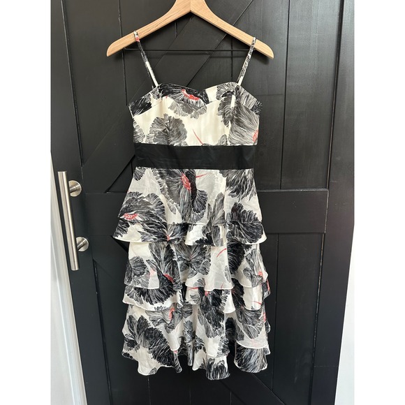 Monsoon Dresses & Skirts - Monsoon Silk Ruffle Tiered Floral Dress Size UK 10 US 6 Black Ivory Red